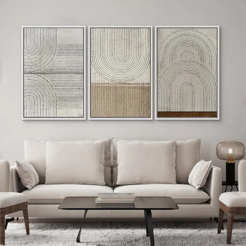 Miniatura 285 de SIGNWIN Lienzo enmarcado para pared, arte con pinceladas de flujo neutro en tonos beige abstractos, ilustraciones, arte moderno, decorativo