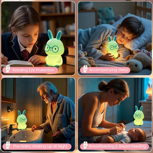 Miniatura 6 de Luz nocturna de conejo FAMIDUO, lámpara de conejo para niños, luz nocturna LED recargable para regalo de Pascua, lámpara de noche de silicona