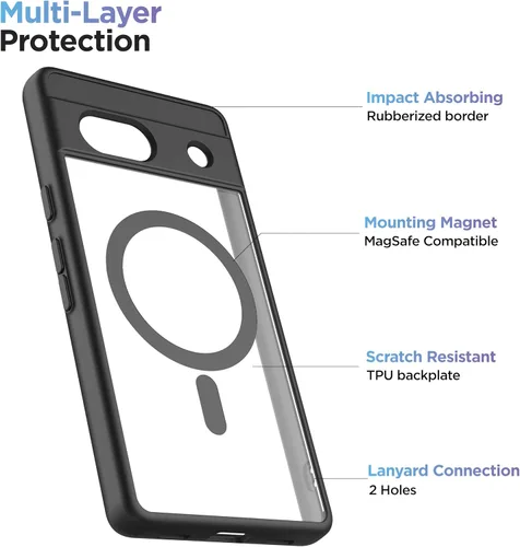 Miniatura 3 de ENCASED Funda magnética para Google Pixel 7a (2023) compatible con carga y accesorios MagSafe, transparente/negro (PIXEL-7A 2023)
