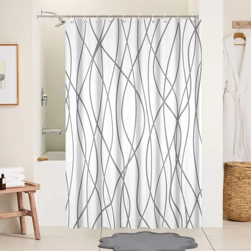 Miniatura 59 de Cortina de ducha pequeña a rayas gris claro degradado para baño, 36 x 72 pulgadas, juego de cortina de ducha geométrica para cabina de RV