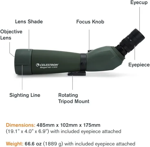 Miniatura 9 de Celestron – Regal M2 80ED telescopio de observación – Vidrio ED para observación de aves y actividades al aire libre – Prisma BaK-4 recubierto