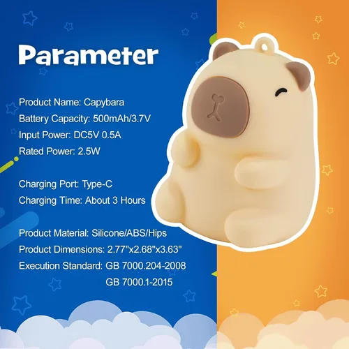 Miniatura 9 de Luz Nocturna de Capibara Navideña Suave con Modos RGB Regulable Luz Nocturna de Guardería para Lactancia Colgable Linda Lámpara de Animal Novedosa