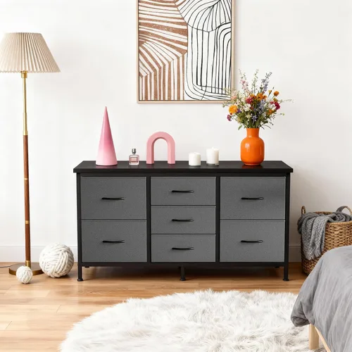Miniatura 11 de DUMOS Soportes de TV para muebles de sala de estar con 9 cajones de tela, centro de entretenimiento largo de hasta 75 pulgadas, mesa consola