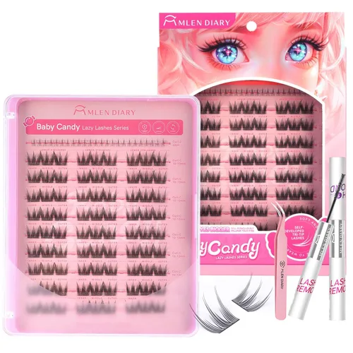 Miniatura 22 de MLEN DIARY Lash Clusters Kit 80PCS Natural Eyelash Clusters C Curl Wispy DIY Eyelash Extensions Kit with Lash Bond and Remover Tweezers 8.5-12.5mm