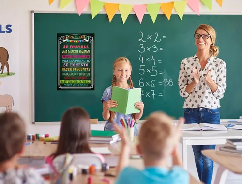 Miniatura 3 de FaCraft Póster en español para decoraciones de aula, póster motivacional en español para jardín de infantes, escuela primaria, escuela secundaria