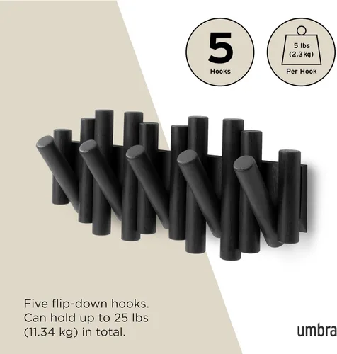 Miniatura 5 de Umbra Picket - Gancho en riel para entradas, 15 pulgadas de ancho x 6.5 pulgadas de alto x 1.75 pulgadas de profundidad, negro