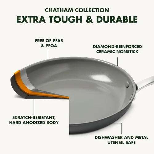 Miniatura 3 de GreenPan Chatham - Juego de ollas y sartenes antiadherentes de cerámica anodizada dura, 10 piezas, color gris y Chatham anodizado duro