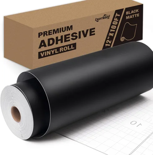 Lzerking Vinilo permanente – Rollo de vinilo adhesivo negro mate de 12 pulgadas x 100 pies, compatible con Cricut, Silhouette, Cameo, troqueladoras