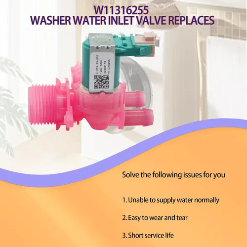 Miniatura 5 de W11316255 Válvula de entrada de agua de lavadora apta para lavado de Whirlpool Maytag Amana Sustituye a W11036928 33490439 4922254 PS12711563