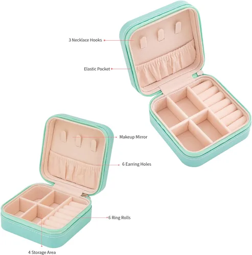 Miniatura 4 de KElofoN Organizador de joyas de viaje joyero de viaje caja organizadora de joyas pequeña para niñas y mujeres azul