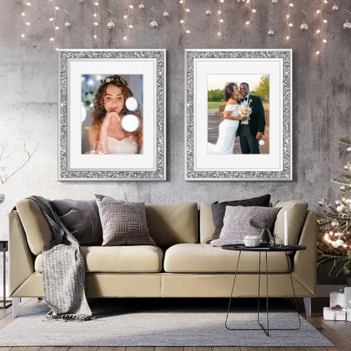 Miniatura 4 de ALLARTONLY Gran Marco de Fotos con Espejo 16x20 Pulgadas con Mate a 11x14 Pulgadas, Diamante Triturado Bling Purpurina para Decoración del Hogar, 2