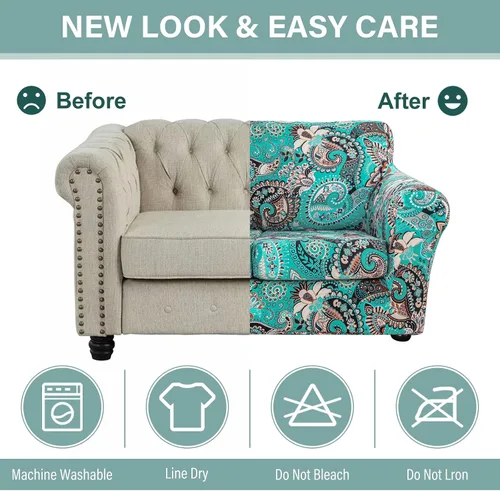 Miniatura 5 de Lamberia Funda de Sofá Estampada para Sofá de 2 Cojines, Fundas de Sofá de Alta Elasticidad, Funda para Loveseat de 3 Piezas con Dos Fundas de Cojín