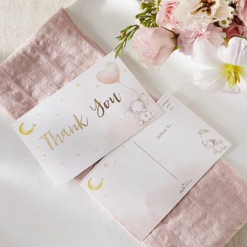 Miniatura 3 de Kate Aspen Paquete de invitación y tarjeta de agradecimiento para baby shower de elefante, color rosa (juego de 25), talla única Elefante rosado