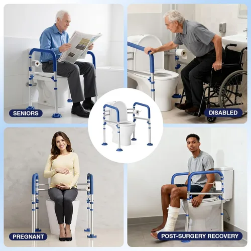 Miniatura 7 de Loyoda Rieles de seguridad plegables para inodoro para personas mayores, marco de seguridad ajustable para inodoro y asas de inodoro para ancianos