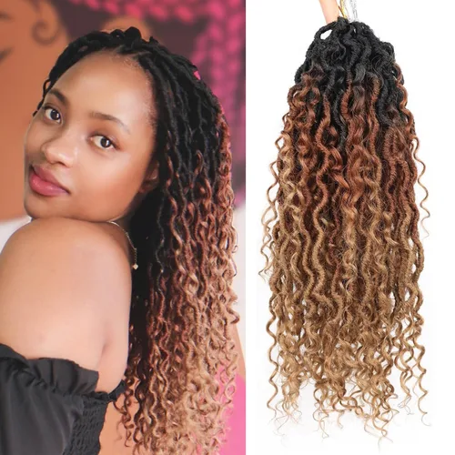Miniatura 34 de Cabello de Crochet de 8 Pulgadas para Mujeres Negras, 7 Paquetes de Cabello de Crochet Goddess Locs con Puntas Rizadas, Locs Falsos Cortos con Bucle