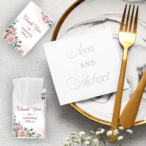 Miniatura 7 de Geelin Paquete de 100 pañuelos faciales de boda, bolsas de bienvenida, pañuelos de bolsillo, mini recuerdos de tamaño de viaje para invitados