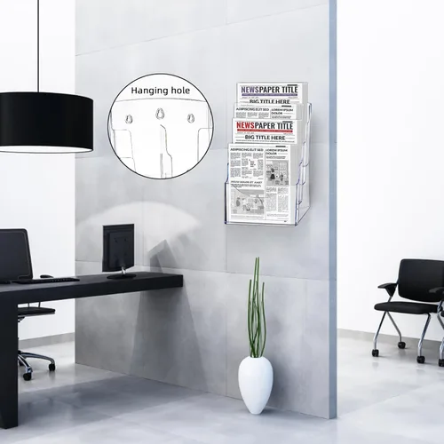 Miniatura 7 de Soporte acrílico para folletos de 8.5 x 11 pulgadas, soporte organizador de literatura transparente de 4 niveles con divisor extraíble para folletos