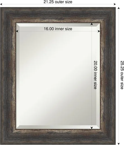Miniatura 2 de Amanti Art Brown Wall Mirror 25x21 Bark Rustic Char Rectangle Bathroom Mirror for Wall Decor Living Room, Small Rustic Farmhouse Frame, Hangs