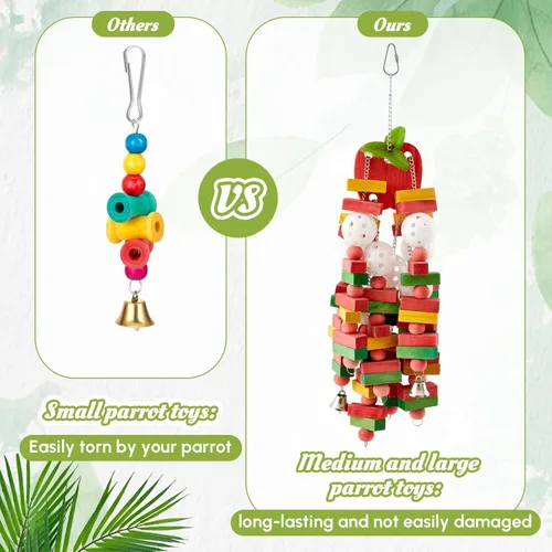 Miniatura 5 de Seenelling 3 piezas de juguete extra grande de loro de madera natural multicolor jaula de loro masticar juguetes para guacamayos grandes medianos