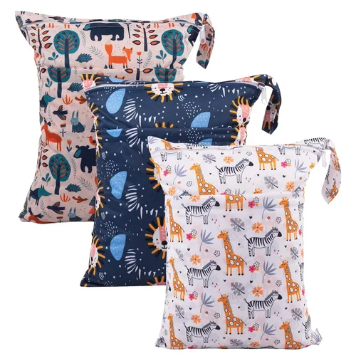 Miniatura 8 de babygoal Bolsas para artículos húmedos y secos, paquete de 3, bolsas de viaje reutilizables impermeables para trajes de baño, pañales de tela