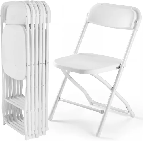 Miniatura 52 de DUMOS Paquete de 12 sillas plegables acolchadas de cuero, asiento comercial apilable portátil para interiores y exteriores con marco de acero, Caqui
