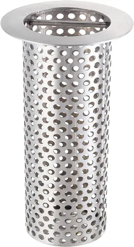 Colador de drenaje comercial de piso, 3 1/2 pulgadas de diámetro de labio x 6 pulgadas de alto, malla cilíndrica perforada de acero inoxidable 316