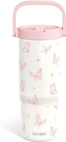 Miniatura 10 de SANDJEST Besties - Vaso de acero inoxidable con tapa para pajita de 30 onzas con asa de transporte para mujeres, niñas, mejores amigas, taza de café