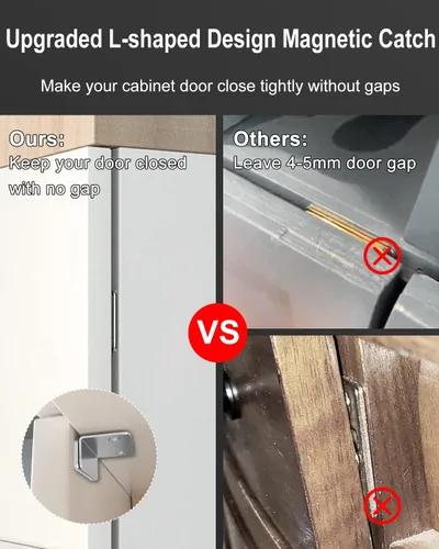 Miniatura 3 de Jiayi Paquete de 2 imanes magnéticos para gabinete, color plateado, ultra fino, en forma de L, imanes de cajones adhesivos para armarios de cocina