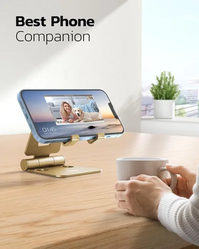 Miniatura 6 de Nulaxy soporte para teléfono celular doble plegable, soporte de escritorio plegable totalmente ajustable compatible con iPhone 17 16 15 14 13 12 11