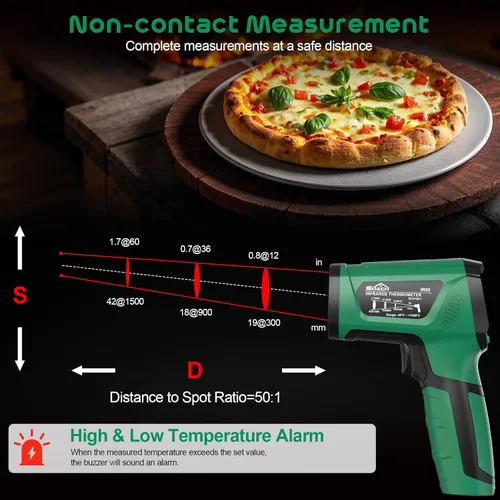 Miniatura 5 de Pistola Termómetro Infrarrojo, SQECH Pistola Termómetro Láser -40℉～2192℉ (-40℃～1200℃), Termómetro de Alta Temperatura sin Contacto 50:1 con Sonda