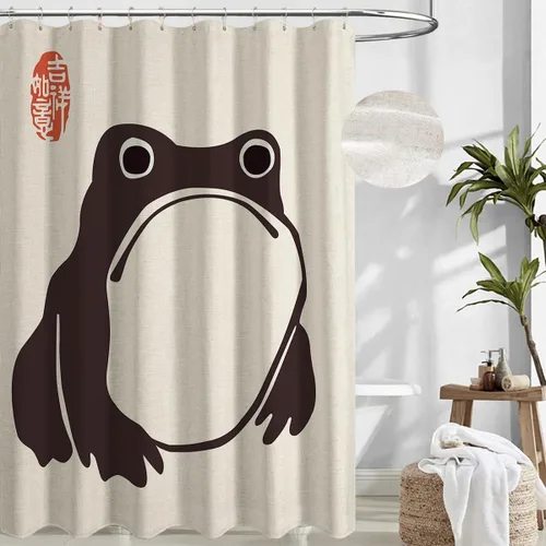 Miniatura 4 de Cortina de Ducha para Cabina con Rana No Impresionada Tinta Arte Lindo Divertido Estilo Asiático Tradicional Japonés 36x72 pulgadas Cortina de Baño