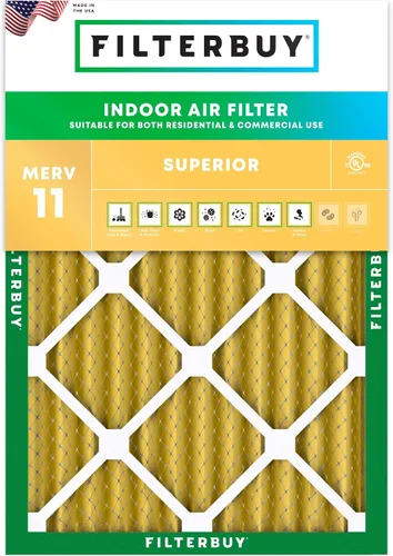 Filterbuy Filtro de aire MERV 11 de 10 x 17 x 2 pulgadas para defensa superior de mascotas y alergias (paquete de 1), filtros exteriores plisados