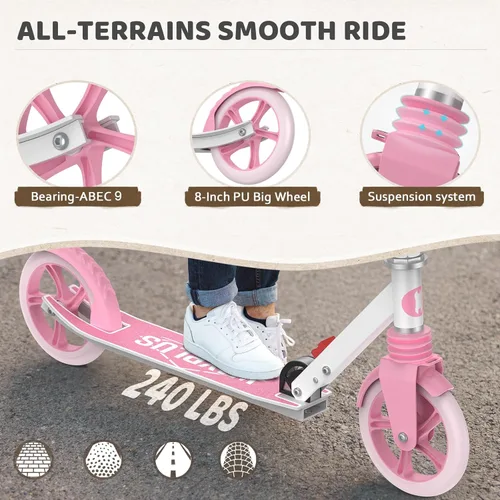 Miniatura 4 de WAYPLUS KS1 Kick Scooter para mayores de 6 años, niños, adolescentes y adultos. Carga máxima de 240 libras. Plegable, ligero, ruedas grandes de 8