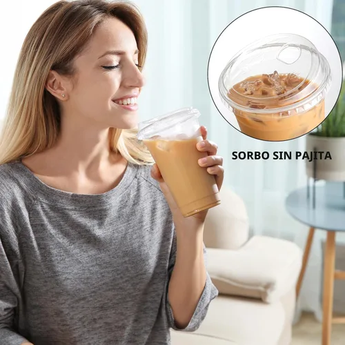 Miniatura 4 de AOZITA 100 unidades de vasos desechables de plástico de 24 oz con tapas sin pajita, vasos de plástico transparentes para café helado, ideales