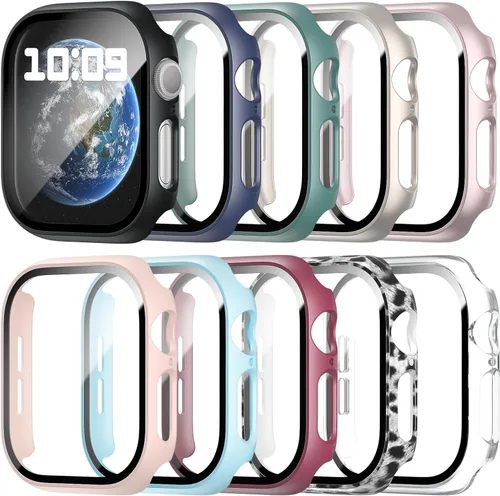 Miniatura 10 de Paquete de 10 fundas para Apple Watch Series 3/2/1 de 1.496 pulgadas con protector de pantalla de vidrio templado, alta definición, resistente a