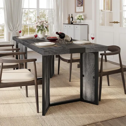 knoworld Mesa de comedor industrial para 6-8 personas, mesa de cocina grande de madera larga de 71 pulgadas con marco de metal resistente y acabado