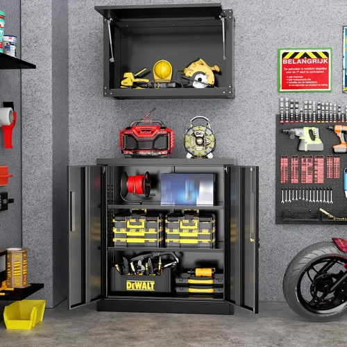 Miniatura 2 de Armario de almacenamiento de metal Greenvelly, armario de almacenamiento con cerradura de 91 cm con puertas y estantes, armarios de almacenamiento