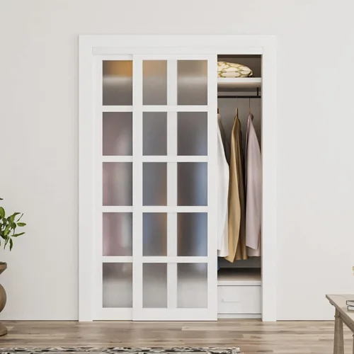 Miniatura 18 de Puerta corredera de armario, puerta corredera de diseño Doble-K, 60"×80" (doble 30"), herrajes incluidos, panel preperforado necesita ensamblar