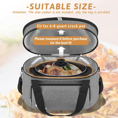 Miniatura 4 de Bolsa para olla de cocción lenta de doble capa Golkcurx para ollas ovaladas CrockPot de 6-8 cuartos y modelos Hamilton Beach, con correa ajustable