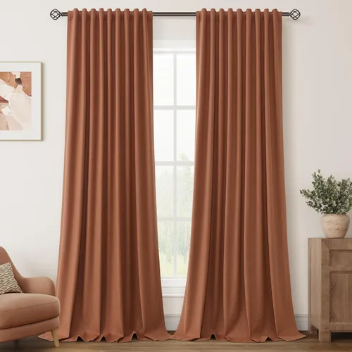 Miniatura 10 de Natural Linen 100% Blackout Curtains for Bedroom 98 Inch Length 2 Panels Set Back Tab Cream Neutral Farmhouse Living Room Darkening Curtain Track