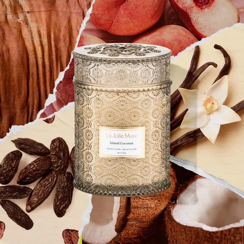 Miniatura 2 de LA JOLIE MUSE Vela de vainilla y coco – Coco, freesia y vainilla Vela de mecha de madera grande de 19 oz Cera de soja natural 90 horas de Isla