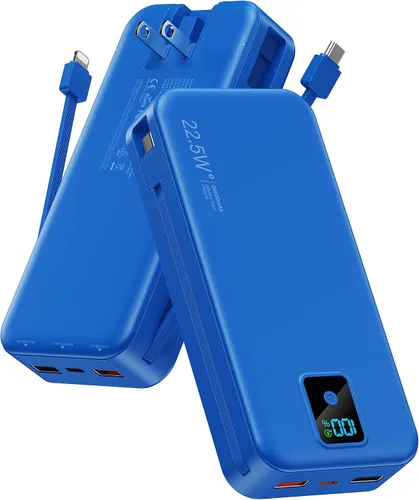 Miniatura 20 de Cargador portátil, cargador de batería de carga rápida de 12000 mAh 22.5 W con cables integrados y enchufe de pared, paquete de baterías esenciales