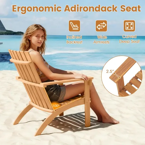 Miniatura 6 de Giantex Silla Adirondack, sillas de madera de acacia con asiento inclinado, respaldo alto, silla ergonómica de listones para patio trasero, piscina