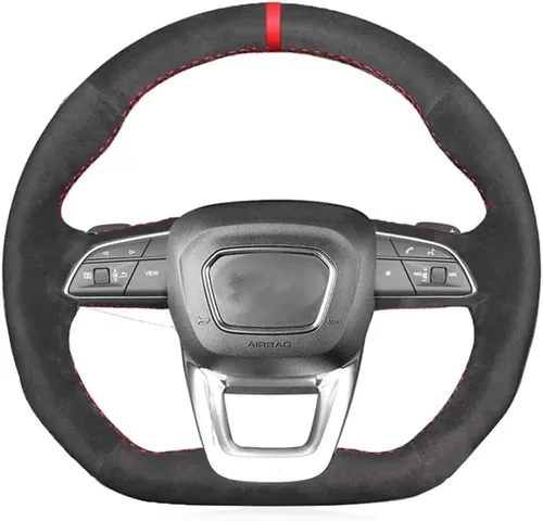 SKITTO Funda para volante de automóvil, color negro, gamuza roja, para Audi Q5 SQ5 2017-2019 Q3 2018 2019 Q8 SQ8 2018 2019 Q7 SQ7 2014-2019