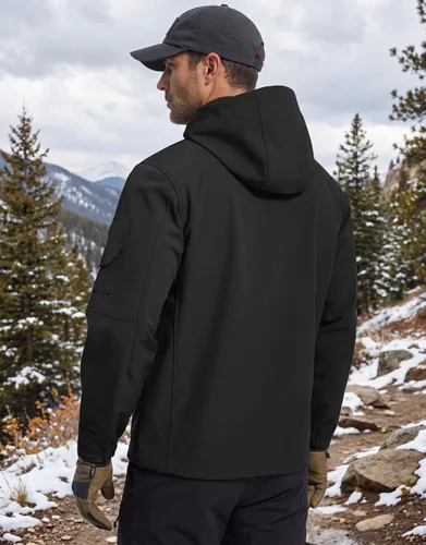Miniatura 2 de FREE SOLDIER Chaqueta impermeable Softshell con forro polar para hombre, chaqueta táctica militar con capucha rompevientos