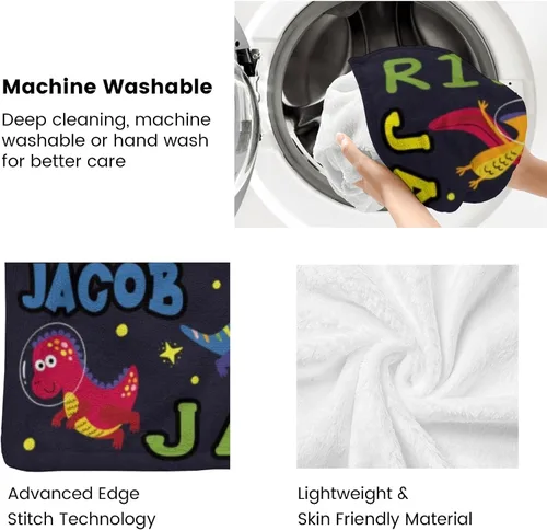 Miniatura 6 de YESCUSTOM Manta de dinosaurio para niños y niñas, manta personalizada de vellón con nombre para decoración de dormitorio de niños, sofá, coches