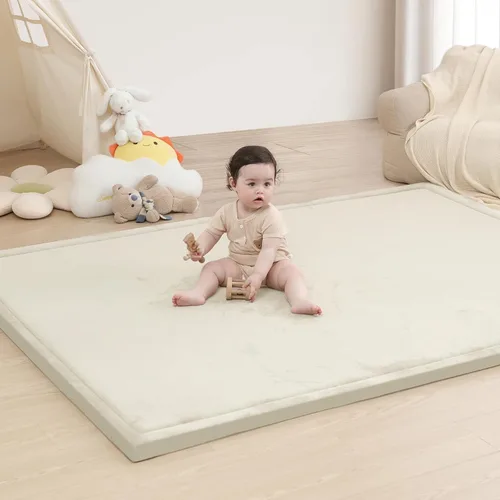 Miniatura 42 de Huloo Sleep - Tapete de juego para bebé, tapete de espuma viscoelástica de 1.3 pulgadas de grosor, terciopelo coral suave, antideslizante, Gris