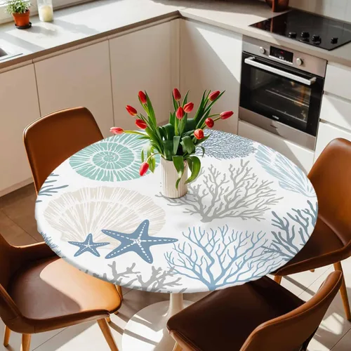 Miniatura 34 de Mantel Ajustable con Cola de Conejo de Pascua para Mesa Redonda, Cubierta de Mesa de Tulipán y Huevo de Primavera con Borde Elástico Impermeable
