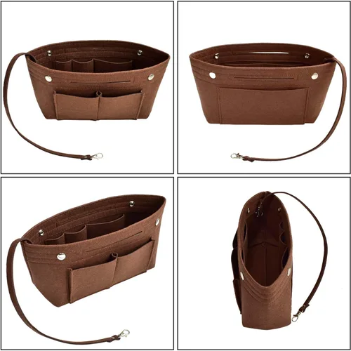 Miniatura 3 de VANCORE Organizador de fieltro para bolso, organizador de bolso estrecho, bolsa de viaje para cosméticos, para mujeres, café, grande