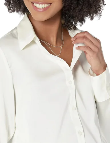 Miniatura 3 de Tienda Essentials Blusa de satén con botones de ajuste regular para mujer (disponible en tallas extragrandes)
